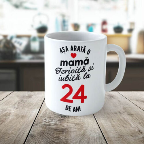 Cană Personalizata Așa arată o Mamă fericită și iubită la 24 de ani