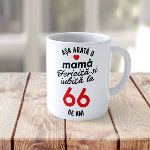 Cană Personalizata Așa arată o Mamă fericită și iubită la 66 de ani