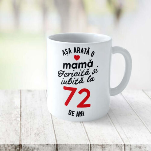 Cană Personalizata Așa arată o Mamă fericită și iubită la 72 de ani