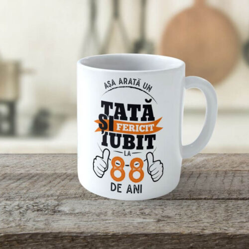 Cană Personalizată Așa arată un Tată fericit si iubit la 88 de ani