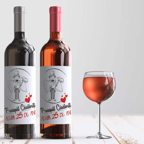 Set Cadou 10 Etichete de vin Personalizate Proaspăt căsătoriți acum 25 de ani