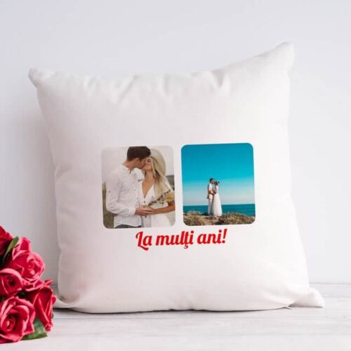Pernă Personalizată cu 2 poze și mesaj