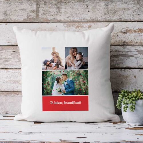 Pernă Personalizată cu 3 poze și mesaj
