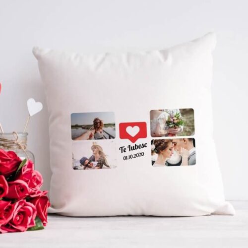Pernă Personalizată cu 4 poze și mesajul tău