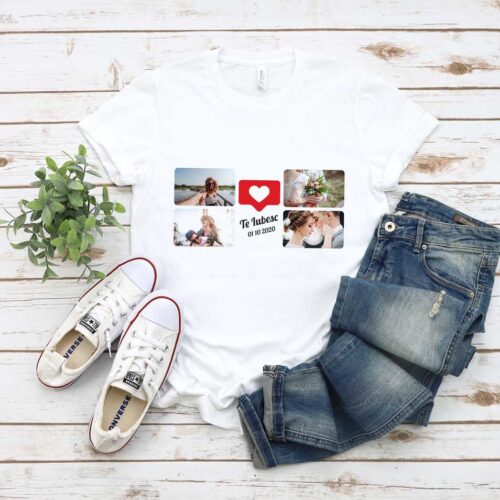 Tricou Personalizat cu 4 poze și mesajul tău