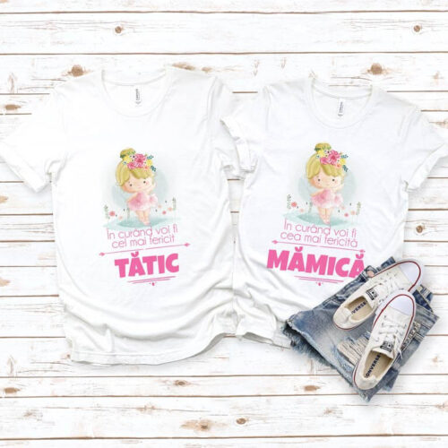Tricouri Cuplu Personalizate - Mămică și Tătic Fericiți
