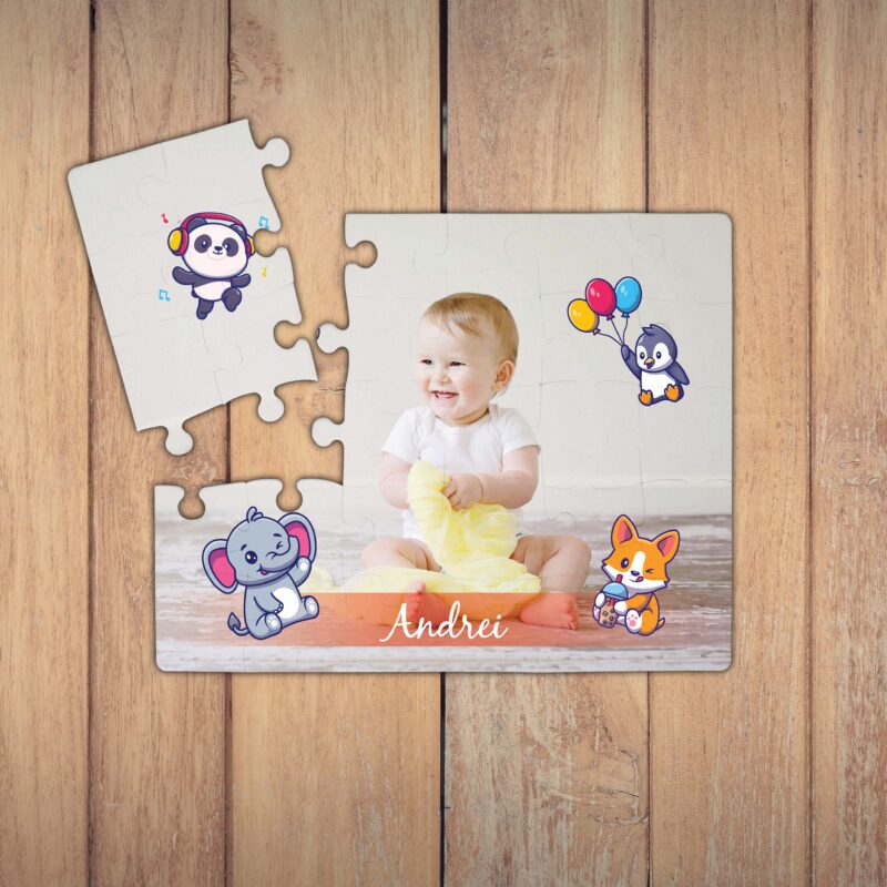 Puzzle Personalizat pentru copii - 30 de piese, 19x24 cm, o poza cu ilustratii si text, PZ020 - imagine 2