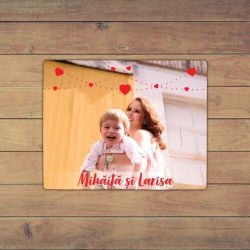 Puzzle Personalizat pentru copii - 30 de piese, 19x24 cm, o poza cu inimioare si text, PZ021