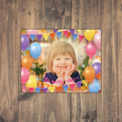 Puzzle Personalizat pentru copii - 30 de piese, 19x24 cm, o poza cu ornamente onomastice si text, PZ023