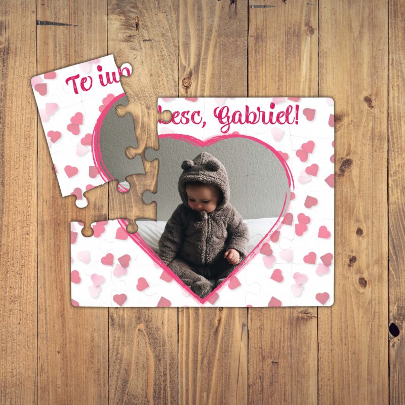 Puzzle Personalizat pentru copii - 30 de piese, 19x24 cm, o poza in forma de inima si text, PZ024 - imagine 2