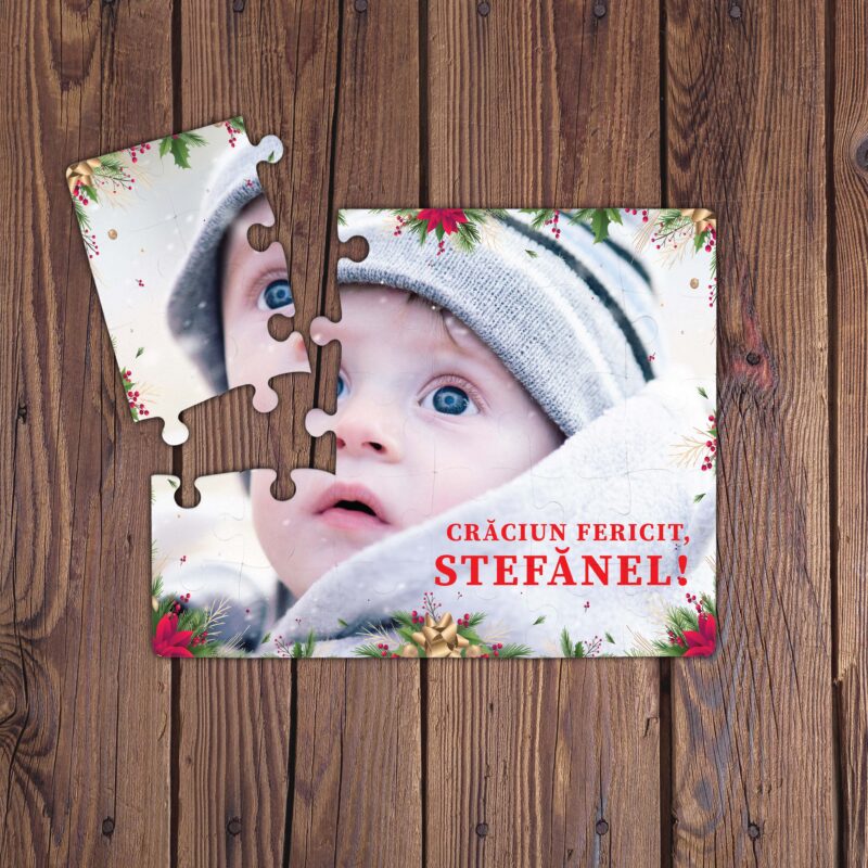 Puzzle Personalizat pentru copii - 30 de piese, 19x24 cm, o poza cu rama de Craciun si text, PZ027 - imagine 2