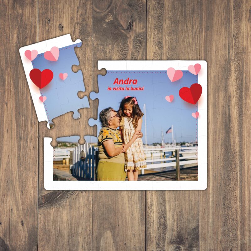 Puzzle Personalizat pentru copii - 30 de piese, 19x24 cm, o poza cu inimioare si text, PZ028 - imagine 2