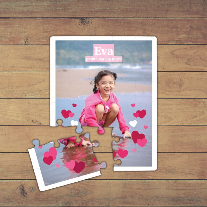 Puzzle Personalizat pentru copii - 30 de piese, 19x24 cm, o poza cu inimioare si text, PZ030 - imagine 2