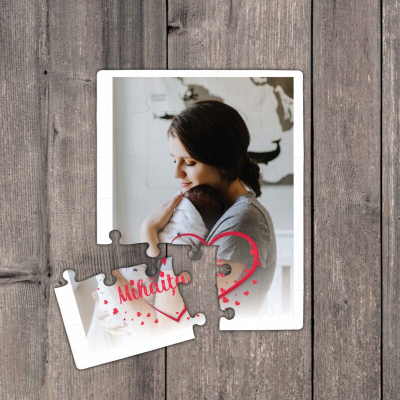 Puzzle Personalizat pentru copii - 30 de piese, 19x24 cm, o poza cu inimioare si text, PZ031 - imagine 2