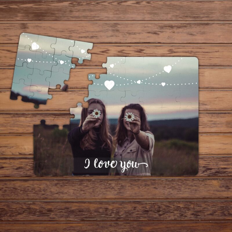 Puzzle Personalizat Magnetic - 63 de piese, 13x18 cm, o poza cu inimioare de flori si text, PZ036 - imagine 2