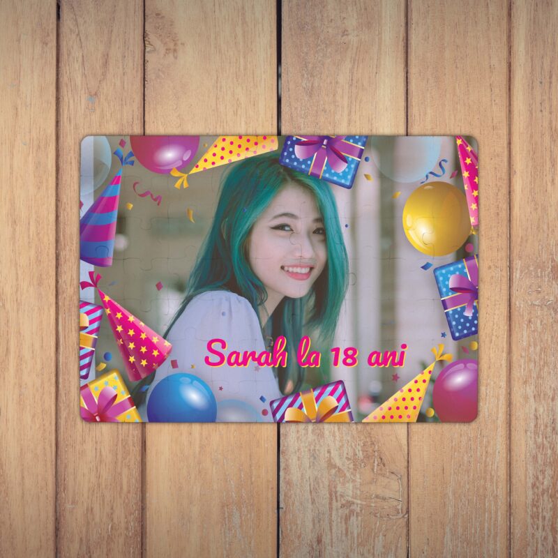 Puzzle Personalizat Magnetic - 63 de piese, 13x18 cm, o poza cu rama onomastica si text, PZ037